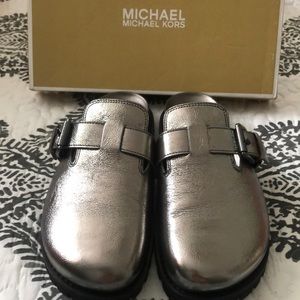MICHAEL Michael Kors Metallic Silver Mules
